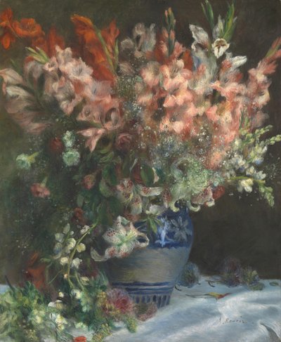 花瓶のグラジオラス、c。 1875 作： Pierre Auguste Renoir