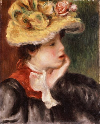黄色い帽子の少女の頭 作： Pierre Auguste Renoir