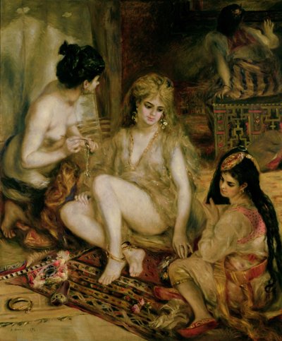 アルジェリア人に扮したパリの女性、モンマルトルのハーレムのインテリア 作： Pierre Auguste Renoir