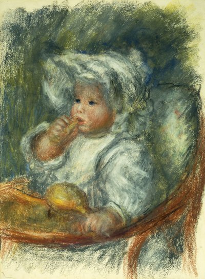 椅子にジャンルノワール-ビスケットを持つ子供;ジャンルノワールアラシェーズ-L "enfant au Biscuit、c1895 作： Pierre Auguste Renoir