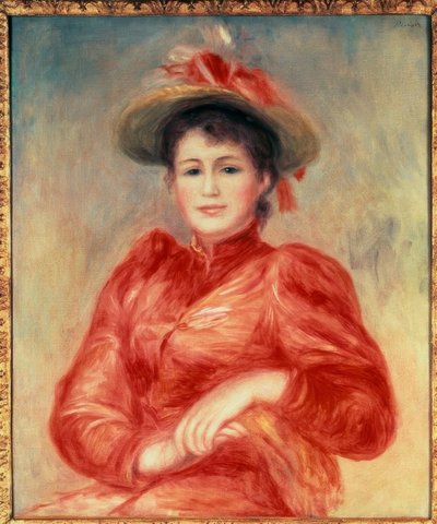 赤い胴着を持つ若い女 作： Pierre Auguste Renoir