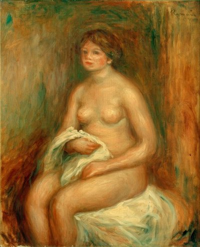 カーテンを持つ女性 作： Pierre Auguste Renoir