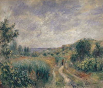 Essoyes の近くの風景 草の上に 2 人の人物がいる風景、1892 年。 作： Pierre Auguste Renoir