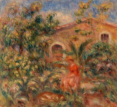 女性と犬のいる風景 作： Pierre Auguste Renoir