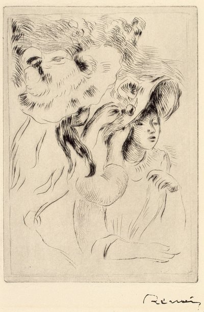 Le Chapeau Epignele、帽子を留める、c1894。 作： Pierre Auguste Renoir