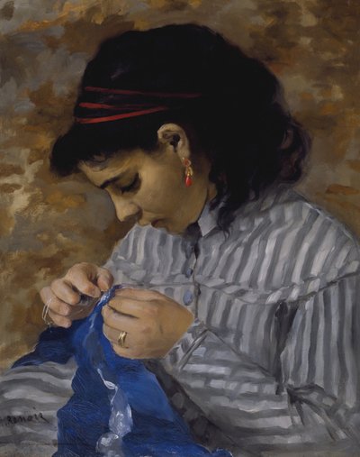 Lise Sewing、c.1867-68（キャンバスに油彩） 作： Pierre Auguste Renoir