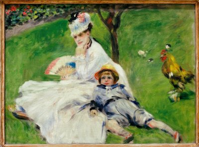 アーグの庭で彼女の息子ジャンとマダムクロードモネ 作： Pierre Auguste Renoir
