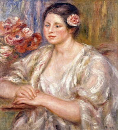 白ブラウスと花束のマドレーヌ、1915年〜1919年頃 作： Pierre Auguste Renoir
