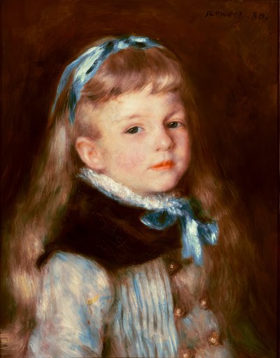 ブルーリボン付きマドモアゼルグリンプレル 作： Pierre Auguste Renoir
