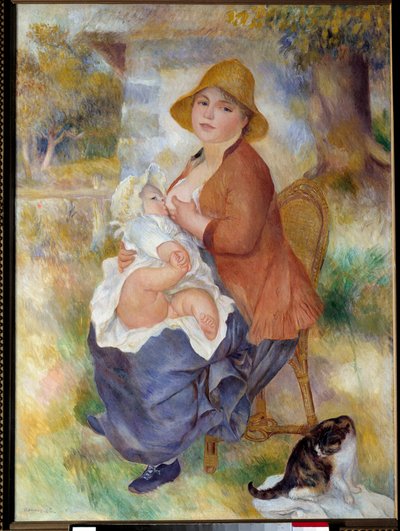 マタニティは、乳房の中の子供のことも言います。ピエール・オーギュスト・ルノワール（1841-1919）の絵画 作： Pierre Auguste Renoir