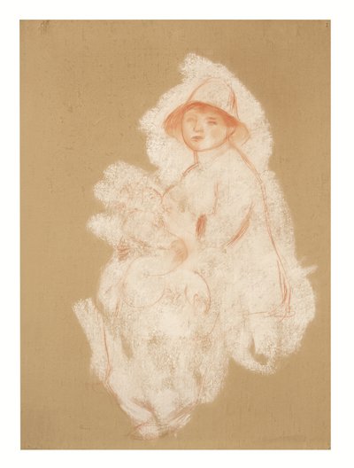 母と子（マタニティ）（キャンバスに敷かれた紙に三色と白のチョークで描かれている） 作： Pierre Auguste Renoir