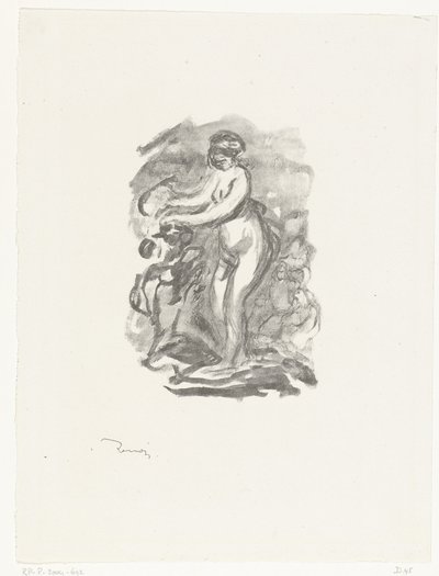 つるの横に立っている裸の女性 ファム オ セップ ド ヴィーニュ 作： Pierre Auguste Renoir