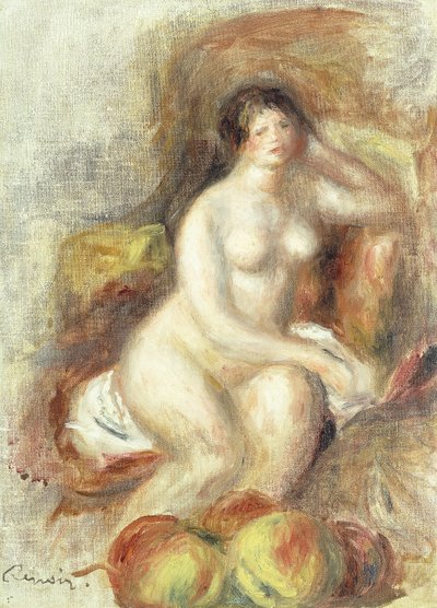 リンゴと座っている裸の女性。座っている裸の女性とリンゴ、1908年頃 作： Pierre Auguste Renoir