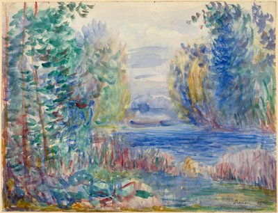 "Paysage de riviere" （川の風景） ピエール・オーギュスト・ルノワール（1841-1919）の水彩画 1890 Dim 25.4x33.8 cm Albertina, Vienne 作： Pierre Auguste Renoir