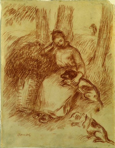 犬と農民の少女 作： Pierre Auguste Renoir