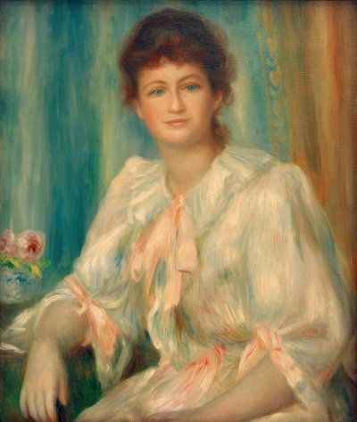 白の若い女性の肖像画 作： Pierre Auguste Renoir