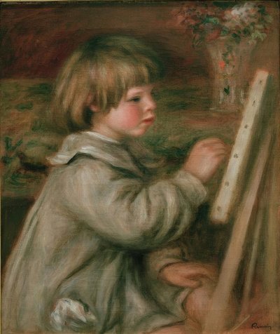 クロード・ルノワールの肖像画。イーゼルでクロード 作： Pierre Auguste Renoir