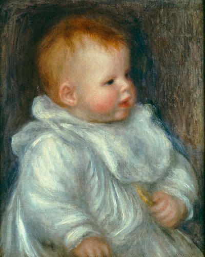 青い背景のココの肖像画 作： Pierre Auguste Renoir