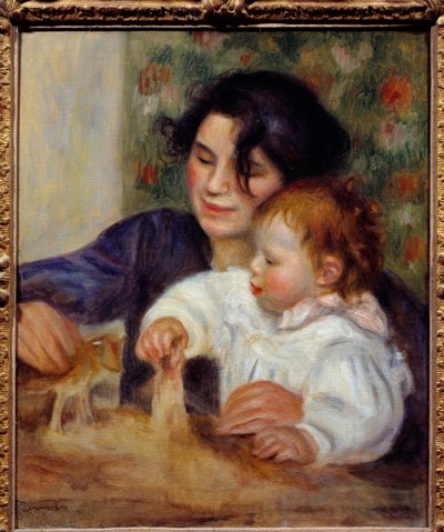 ガブリエルとジャンの肖像。画家の息子、ジャン・ルノワール（1894-1979）と看護婦のガブリエル・ルナール（1879-1959）の肖像。ピエール・オーギュスト・ルノワール（1841-1919）の絵画 作： Pierre Auguste Renoir