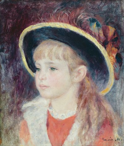 青い帽子をかぶった少女の肖像、1881年 作： Pierre Auguste Renoir