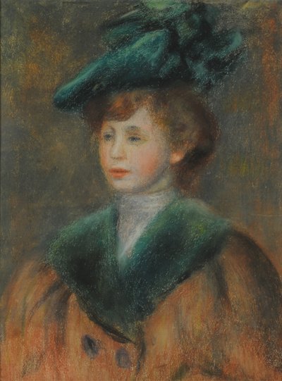緑の帽子を持つ若い女性の肖像画。 作： Pierre Auguste Renoir