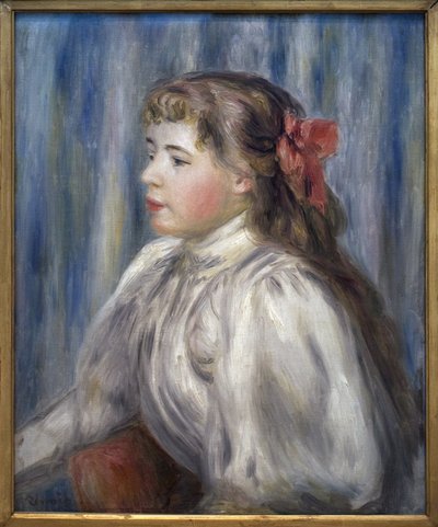 若い女の子の肖像。ピエール・オーギュスト・ルノワール（1841-1919）による絵画、1892年頃、油彩・キャンバス。フランス美術 作： Pierre Auguste Renoir