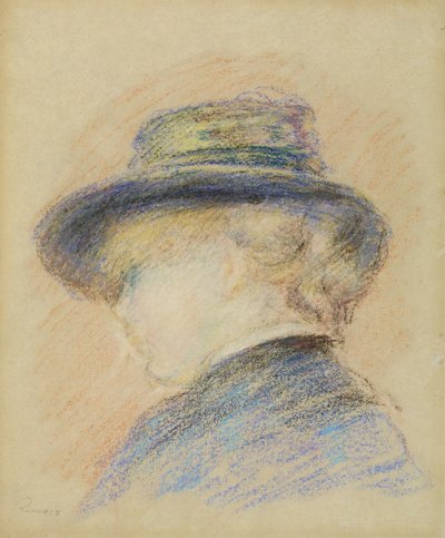 青い帽子の若い女性のプロフィール（紙にパステル） 作： Pierre Auguste Renoir
