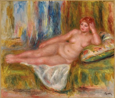 リクライニング女性ヌード;横たわる裸の女性、1918年 作： Pierre Auguste Renoir