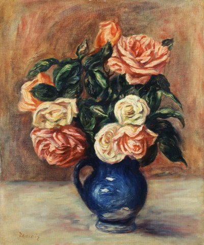 青い花瓶のバラ、1900年頃 作： Pierre Auguste Renoir
