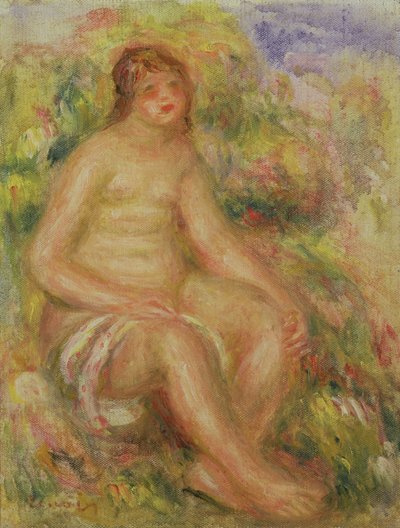 風景の中の着座したヌード 作： Pierre Auguste Renoir