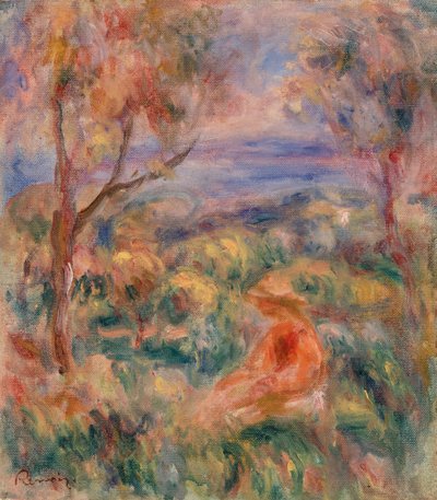 遠くに海のある着席の女性 (Femme assise au bord de la mer) 作： Pierre Auguste Renoir