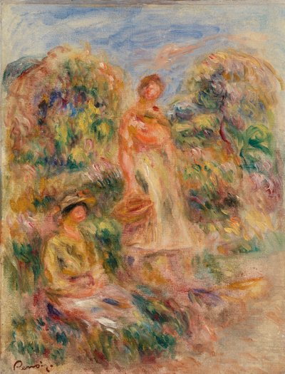 風景の中の立っている女性と座っている女性 作： Pierre Auguste Renoir