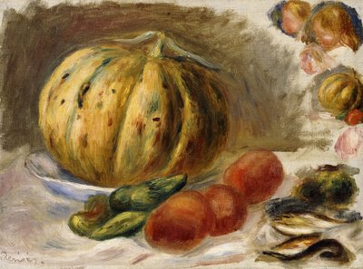 メロンとトマトのある静物。 Nature Morte au Melon et Tomates、c.1900 作： Pierre Auguste Renoir