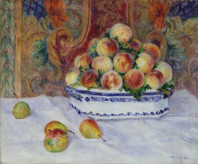 桃のある静物、1881年。 作： Pierre Auguste Renoir