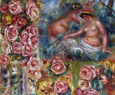 裸の女性像と花の習作」 ルノワール、ピエール・オーギュスト（1841-1919）。油彩・キャンバス、サイズ：54,6x64,7、1915年頃、個人蔵 作： Pierre Auguste Renoir