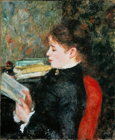 読者（読書する女性）。絵画：ピエール・オーギュスト・ルノワール（Pierre-Auguste 作： Pierre Auguste Renoir