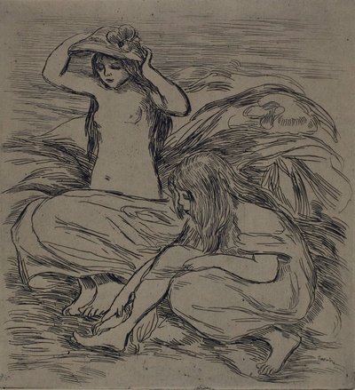 水浴する二人の女性 1895年頃 （エッチング、タン織紙） 作： Pierre Auguste Renoir