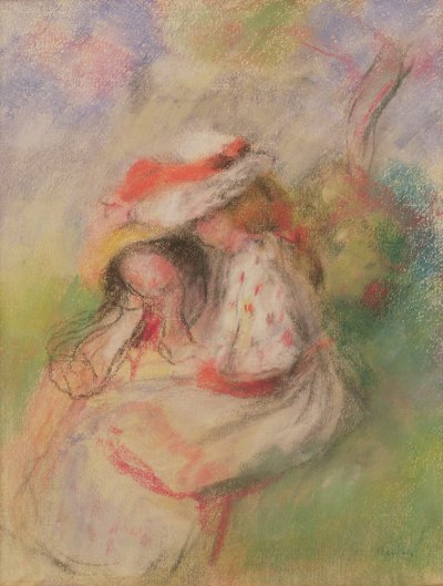 庭の二人の少女、1885年頃（パステル） 作： Pierre Auguste Renoir