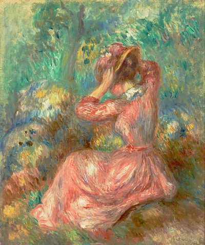 帽子を整える女性 1890年 （油彩・キャンバス） 作： Pierre Auguste Renoir