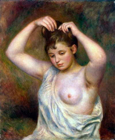 1887年、髪を整える女性。 作： Pierre Auguste Renoir