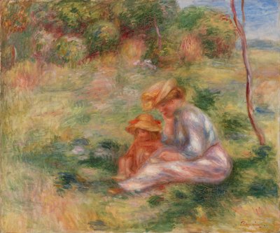 草むらの女と子供 作： Pierre Auguste Renoir