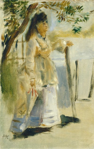 フェンスのそばの女性、1866年。 作： Pierre Auguste Renoir