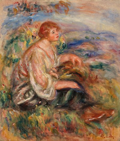 チュール ブラウスと黒のスカートの女性 作： Pierre Auguste Renoir
