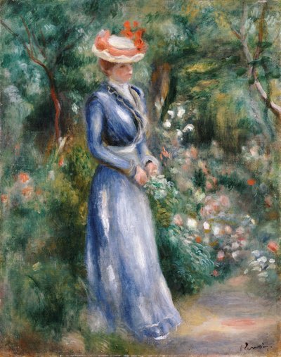 サンクラウドの庭に立っている青いドレスの女 作： Pierre Auguste Renoir