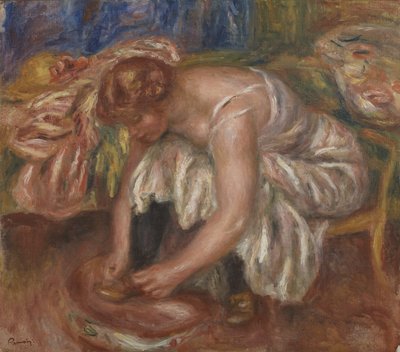1918年頃に靴を結ぶ女 作： Pierre Auguste Renoir