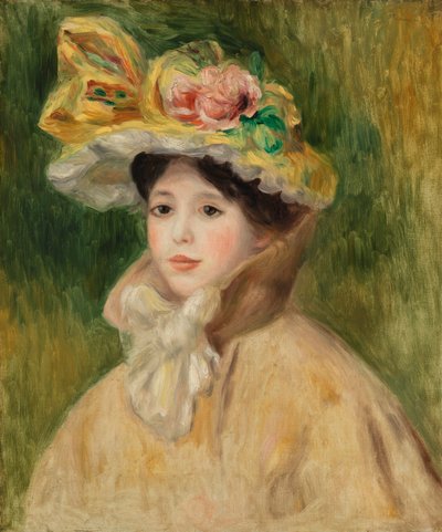 カペリンを持つ女性 作： Pierre Auguste Renoir