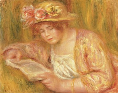 帽子をかぶって読書する女」1917-18年頃（油彩・キャンバス 作： Pierre Auguste Renoir