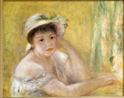 麦わら帽子をかぶった女性絵画：ピエール・オーギュスト・ルノワール（Pierre-Auguste 作： Pierre Auguste Renoir