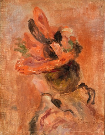 赤い帽子をかぶった女性の頭 作： Pierre Auguste Renoir
