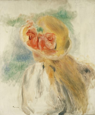 彼女の帽子に花を持つ少女;花の帽子を持つ少女、1900〜1905年頃 作： Pierre Auguste Renoir